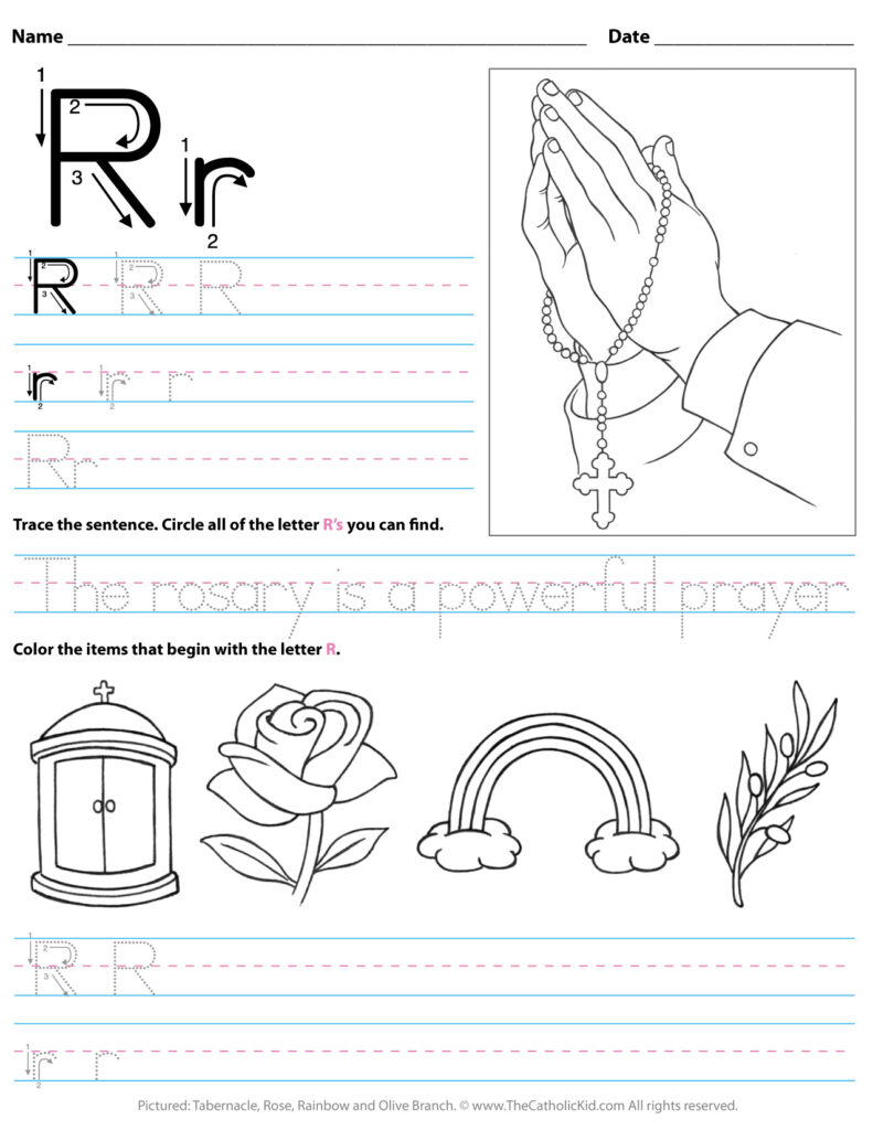 Catholic Alphabet Letter R Worksheet Preschool Kindergarten With Regard To Letter R Worksheets For Kindergarten