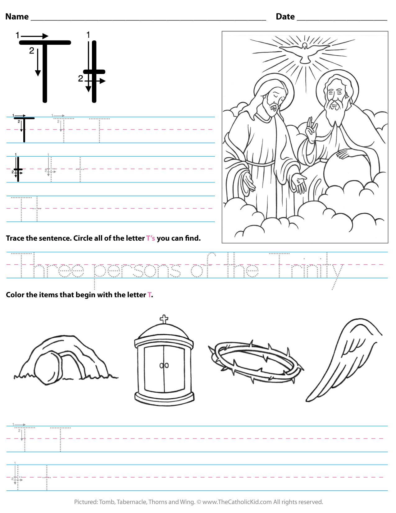 Catholic Alphabet Letter T Worksheet Preschool Kindergarten for Letter T Worksheets Preschool