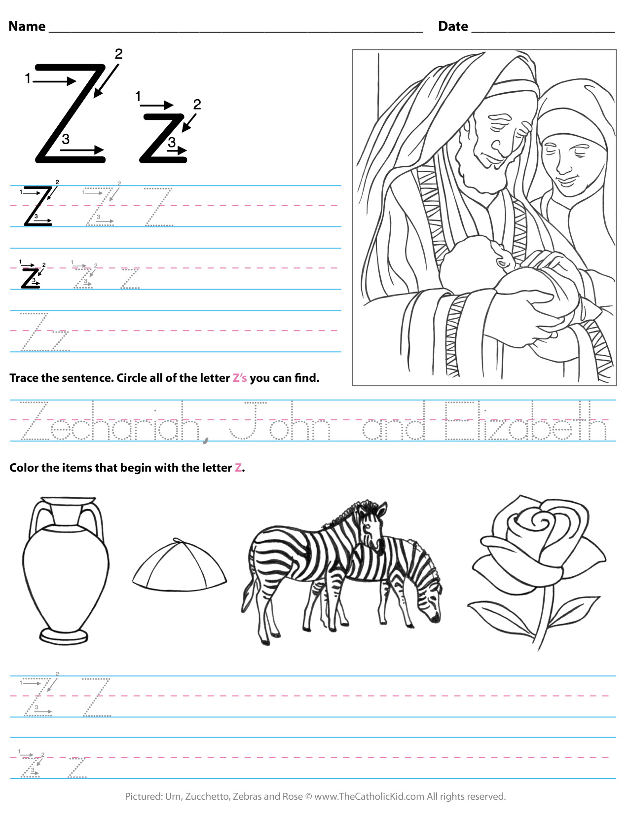 Catholic Alphabet Letter Z Worksheet Preschool Kindergarten pertaining to Letter Z Worksheets Pre K