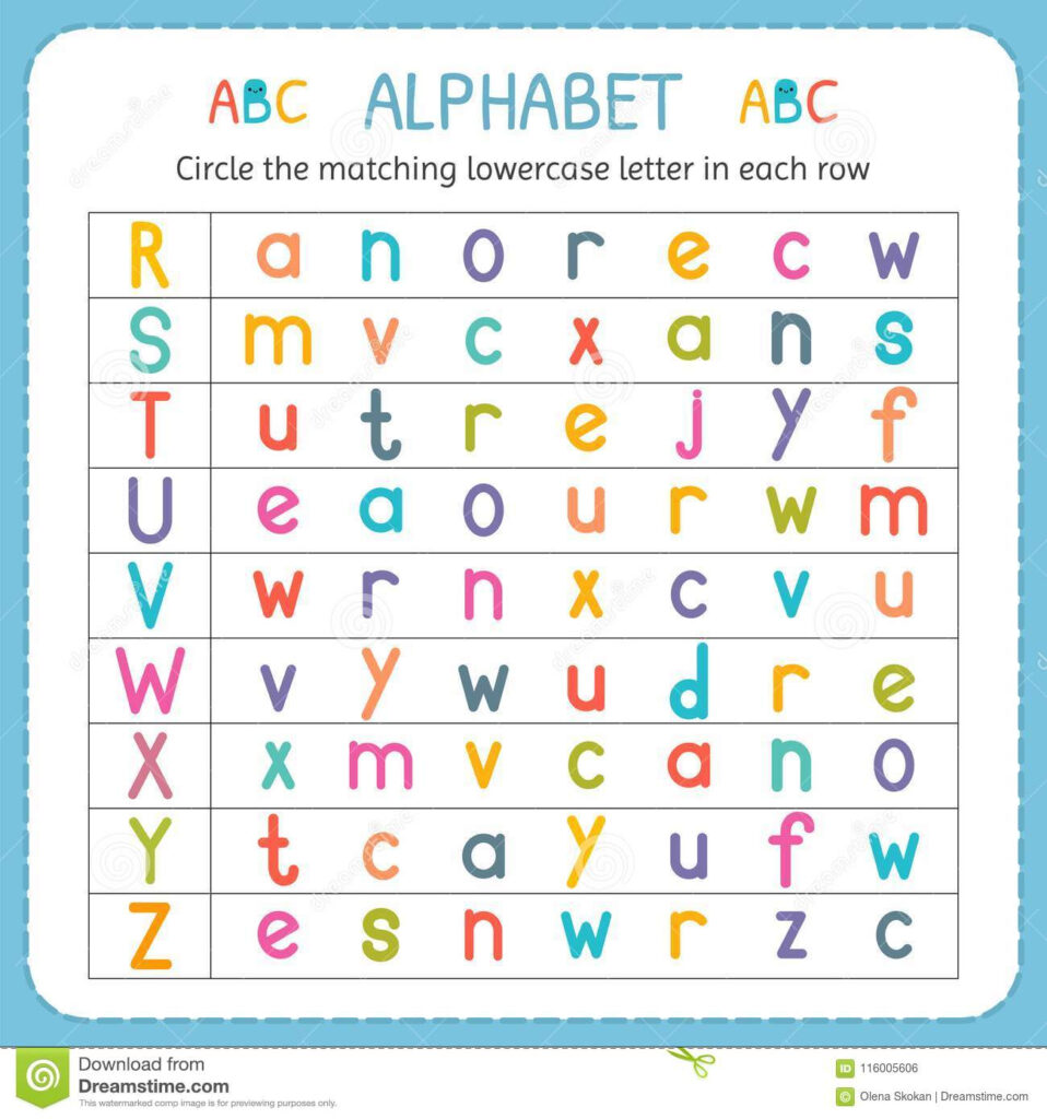 Circle The Matching Lowercase Letter In Each Row. From R To With Alphabet Matching Worksheets For Kindergarten