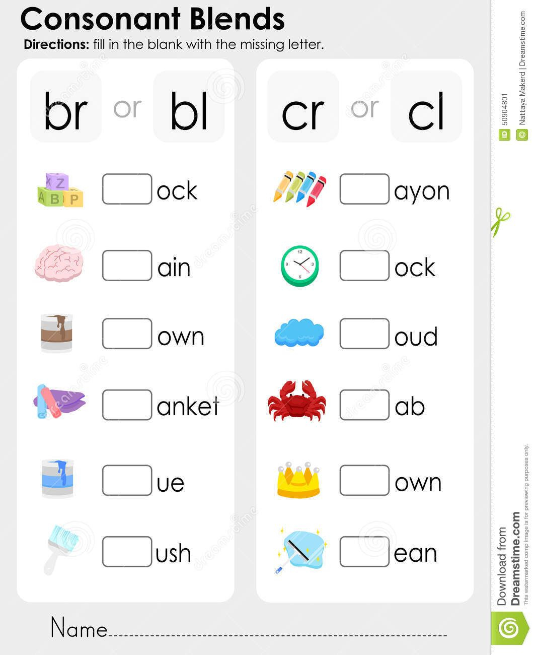 Consonant Blends : Missing Letter - Worksheet For Education for Letter Worksheets Year 1