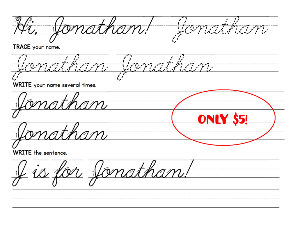 Create Personalized Cursive Handwriting Worksheets For Kids In Jonathan Name Tracing