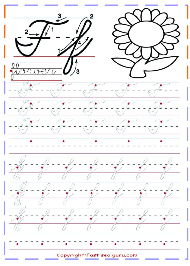 Cursive Handwriting Tracing Worksheets For Practice Letter F Throughout Alphabet Worksheets Cursive