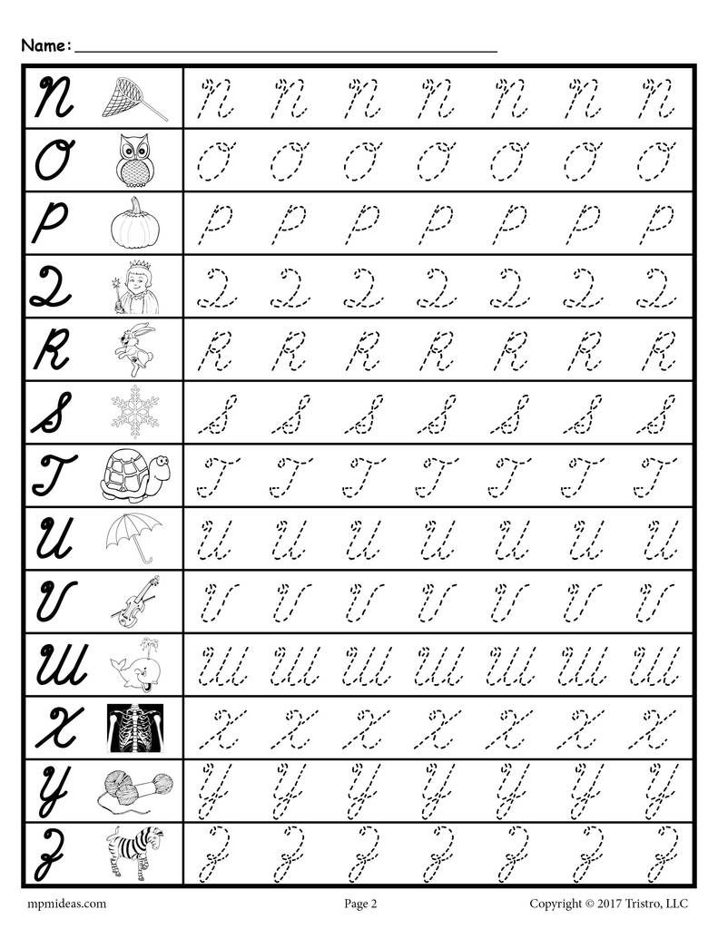 Cursive Uppercase Letter Tracing Worksheets | Cursive with Name Tracing Worksheets Cursive