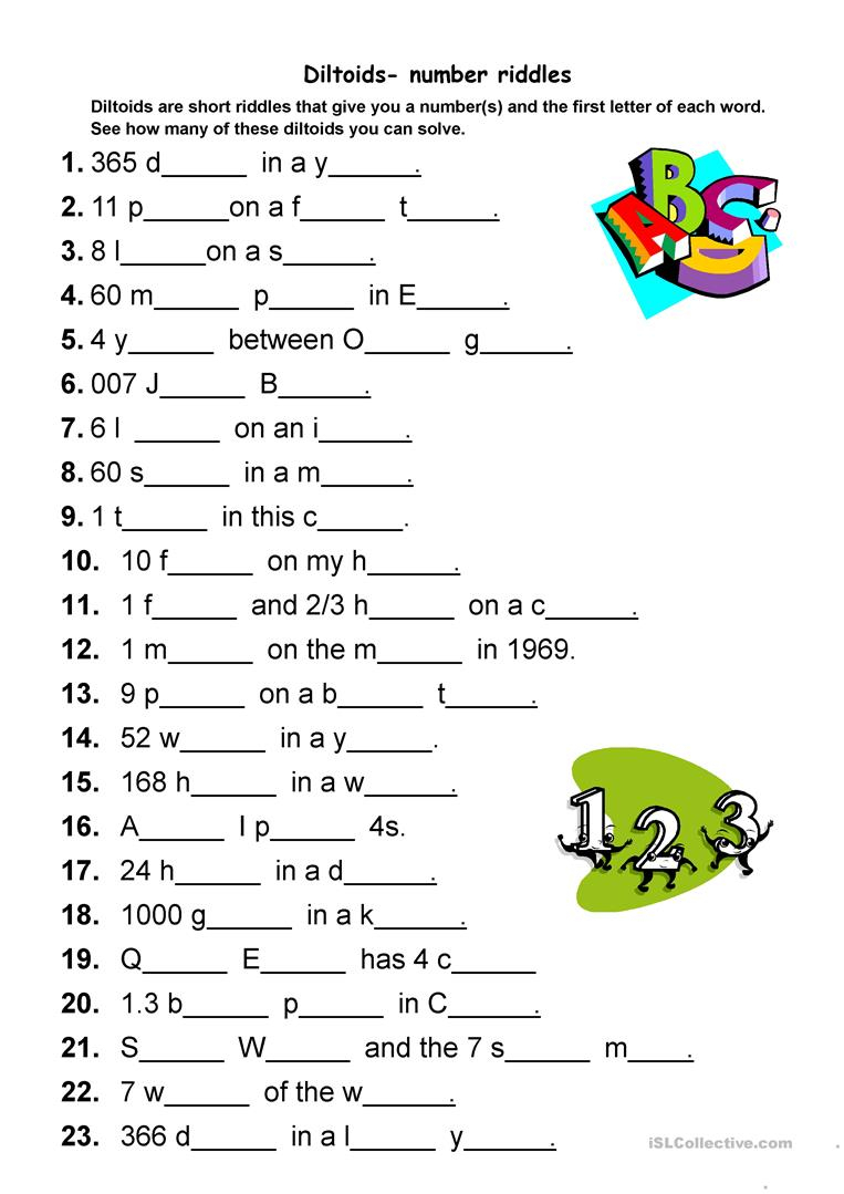 Diltoids- Number/letter Puzzles - English Esl Worksheets For for Alphabet Numbers Worksheets