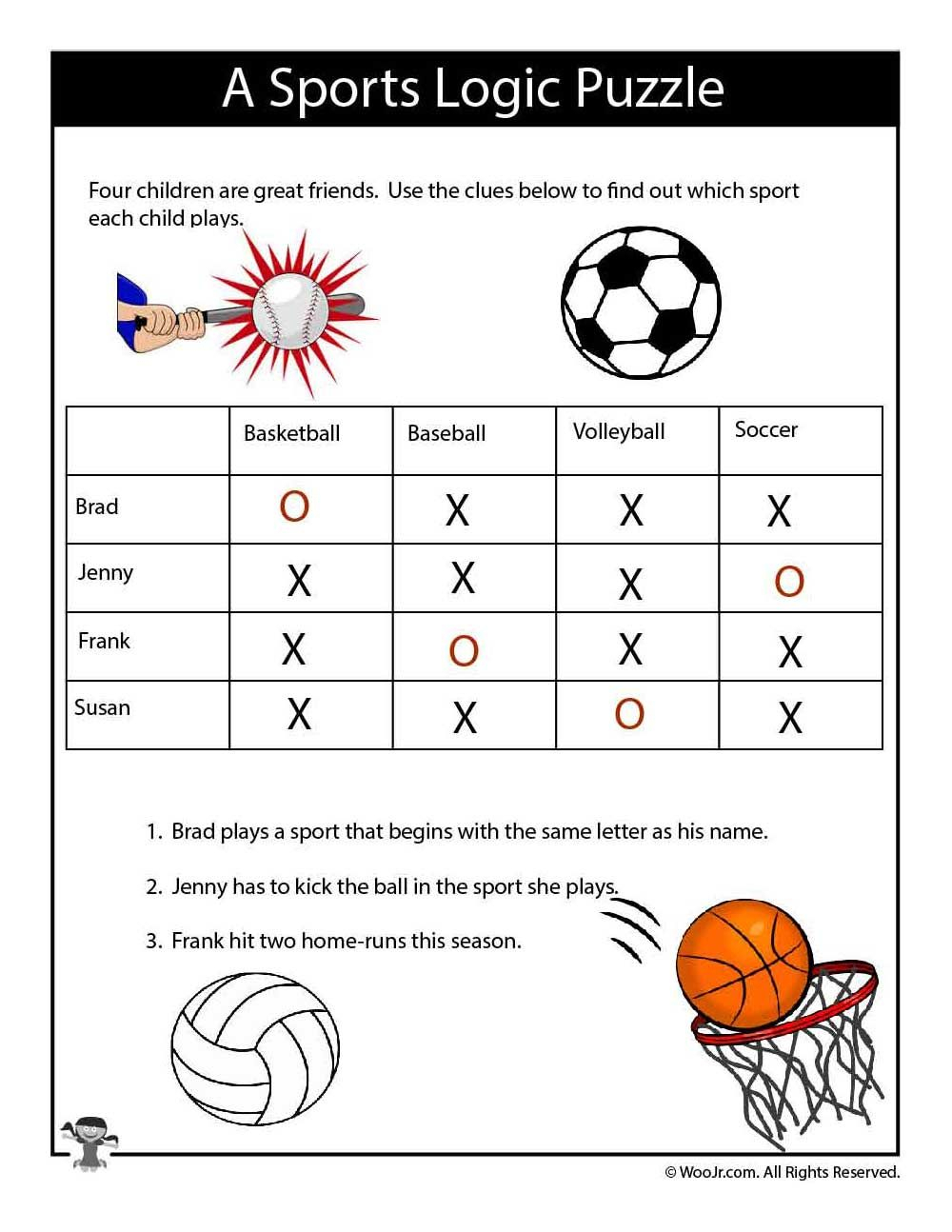 Easy Sports Logic Puzzle - Answers | Logic Puzzles, Puzzles for Letter Logic Worksheets Answers