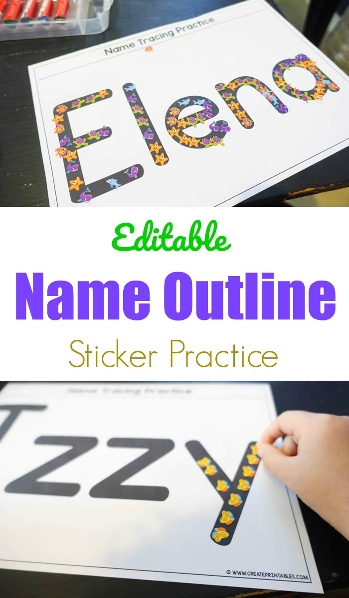 Editable Name Outline Sticker Practice - Create Printables inside Rainbow Name Tracing