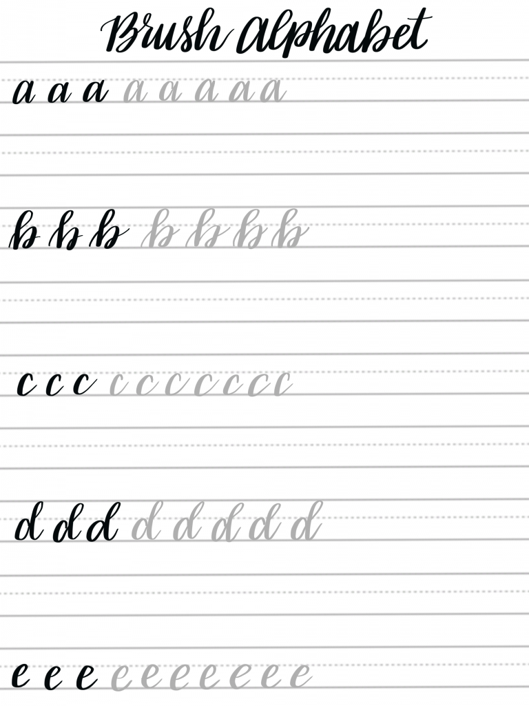 Free Brush Lettering Practice Sheets: Lowercase Alphabet in Alphabet Worksheets Brush Lettering