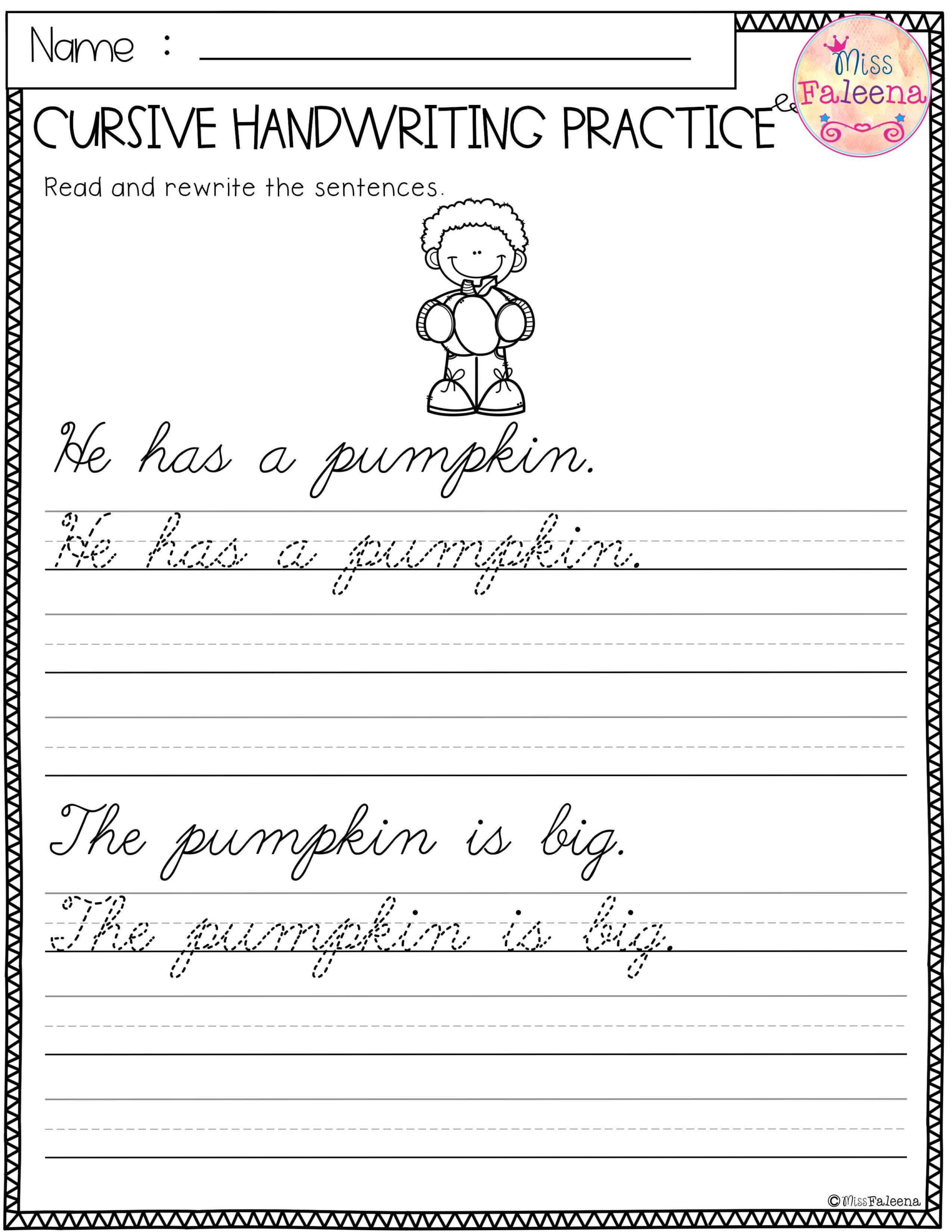 3rd Grade Cursive Handwriting Worksheet