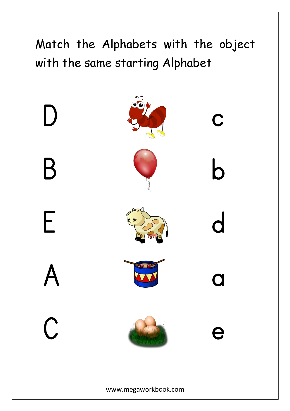 Free English Worksheets - Alphabet Matching - Megaworkbook for Alphabet Matching Worksheets With Pictures