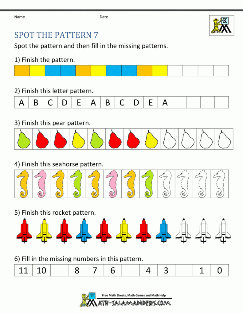 Free Kindergarten Worksheets Spot The Patterns With Regard To Alphabet Pattern Worksheets