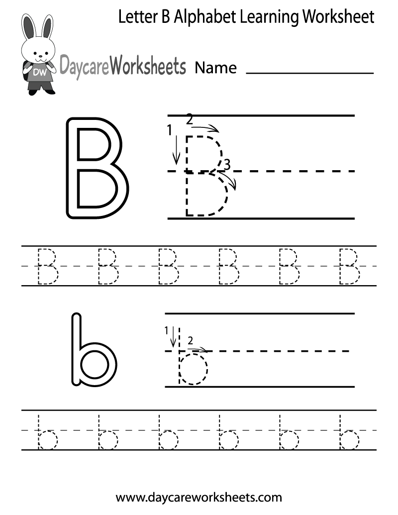 Free Letter B Alphabet Learning Worksheet For Preschool intended for Letter B Worksheets For Kindergarten Pdf