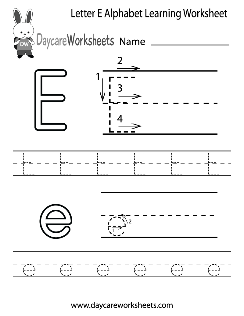 Free Letter E Alphabet Learning Worksheet For Preschool for Letter E Worksheets Pdf