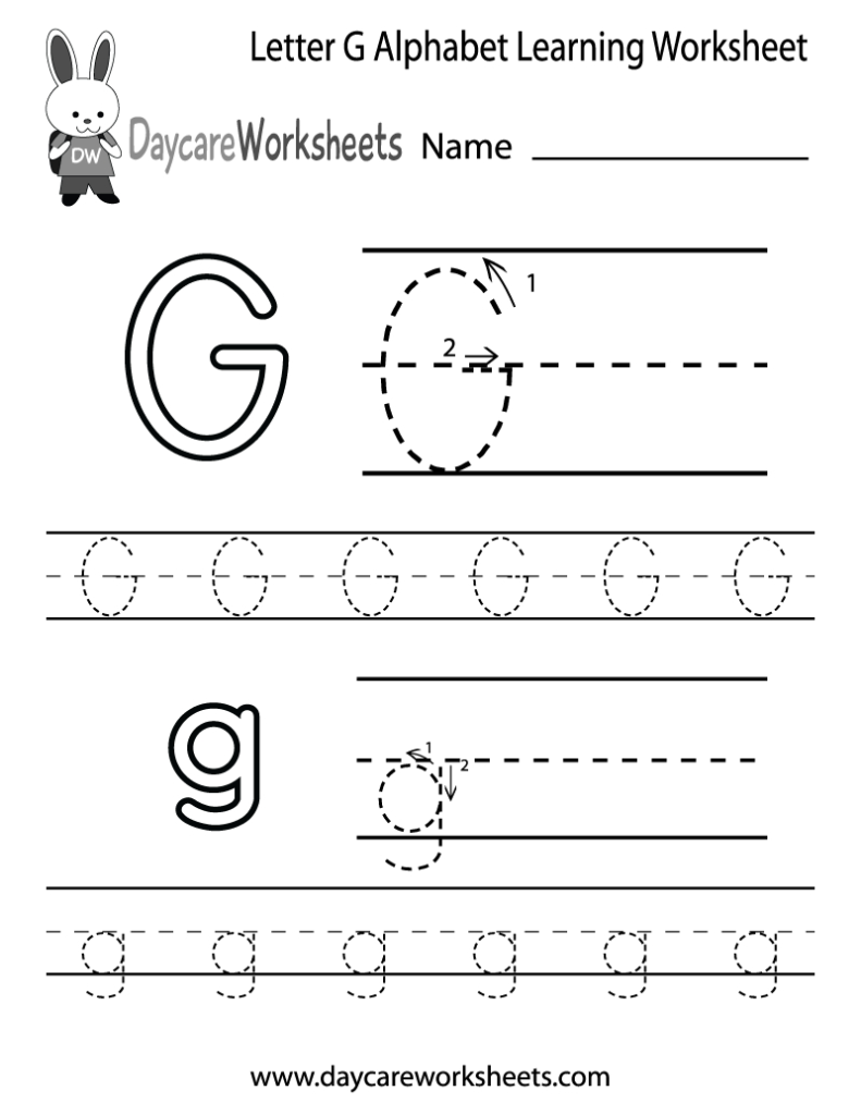 Free Letter G Alphabet Learning Worksheet For Preschool Pertaining To Letter G Tracing Preschool