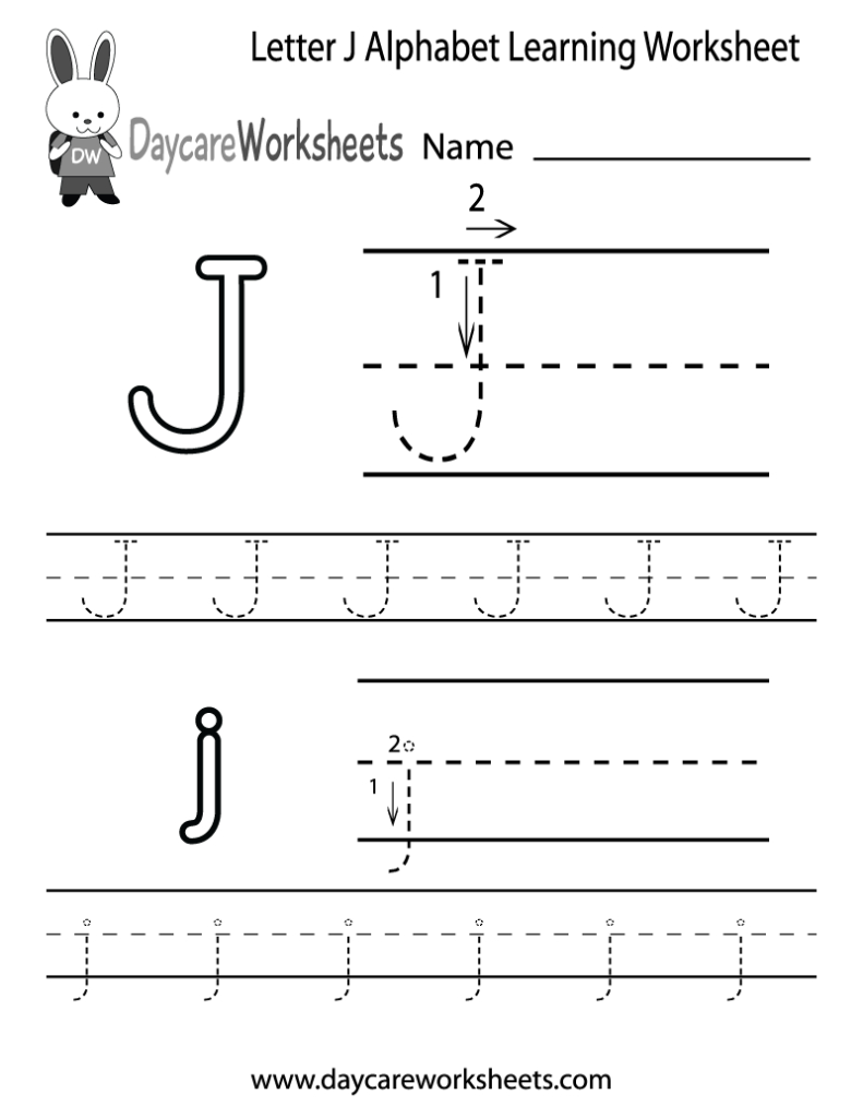 Free Letter J Alphabet Learning Worksheet For Preschool Intended For Tracing Letter J Preschool