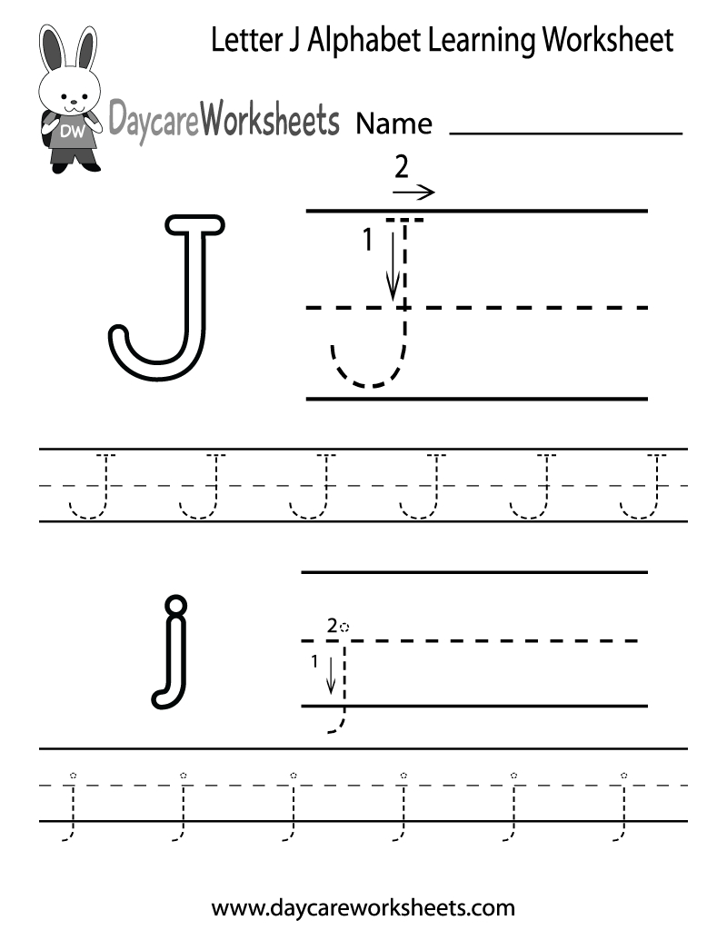 Free Letter J Alphabet Learning Worksheet For Preschool intended for Tracing Letter J Preschool