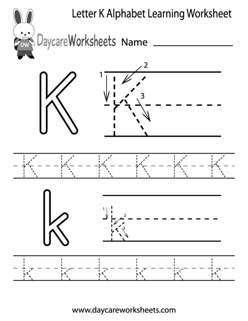 Free Letter K Alphabet Learning Worksheet For Preschool Intended For Letter K Worksheets For Prek