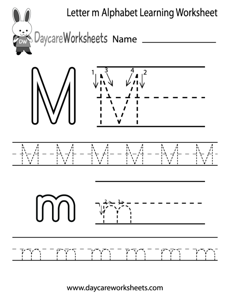 Free Letter M Alphabet Learning Worksheet For Preschool Within Letter M Tracing Preschool