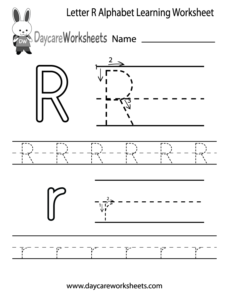 Free Letter R Alphabet Learning Worksheet For Preschool for Grade R Alphabet Worksheets
