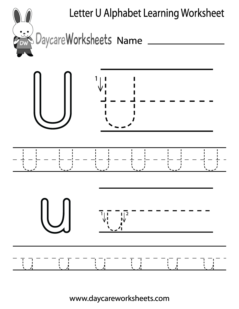Free Letter U Alphabet Learning Worksheet For Preschool with U Letter Worksheets