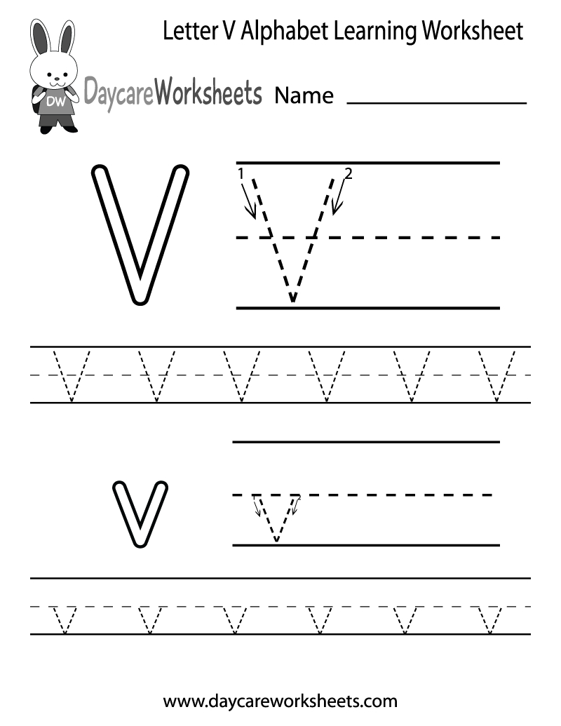 Free Letter V Alphabet Learning Worksheet For Preschool with Letter V Tracing Sheet