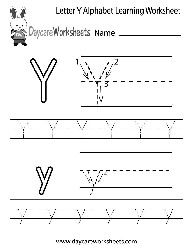 Free Letter Y Alphabet Learning Worksheet For Preschool within Alphabet Tracing Letter Y