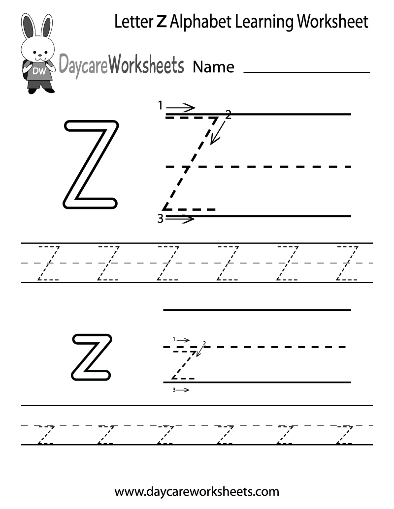 Free Letter Z Alphabet Learning Worksheet For Preschool inside Letter Z Worksheets Pre K