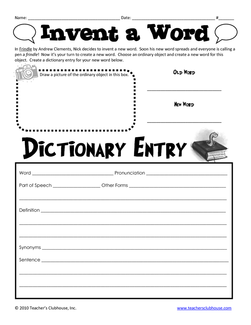 Free Printable - Frindle Invent A Word | Teaching Writing within Name Tracing Andrew