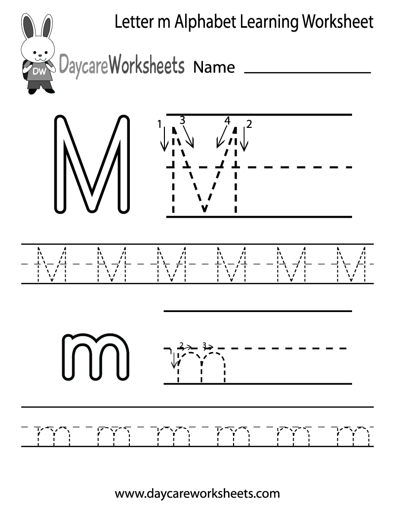 Free Printable Letter M Alphabet Learning Worksheet For inside Letter M Tracing Worksheets Preschool