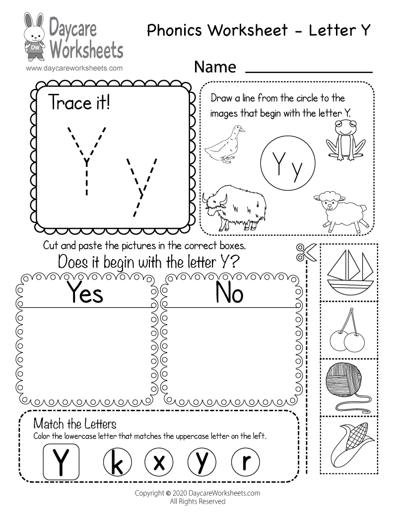 Free Printable Letter Y Beginning Sounds Phonics Worksheet inside Letter Y Worksheets Printable