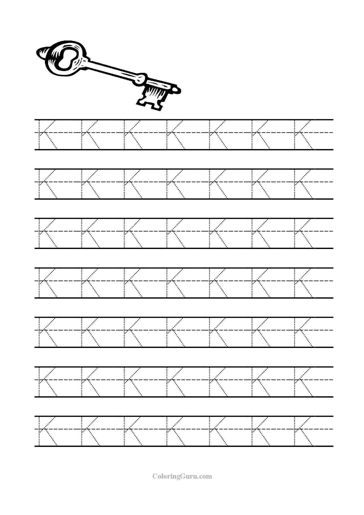 Free Printable Tracing Letter K Worksheets For Preschool pertaining to Letter Tracing K