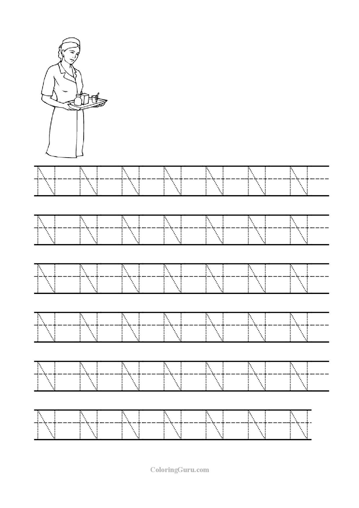 Free Printable Tracing Letter N Worksheets For Preschool in Letter N Tracing Worksheet