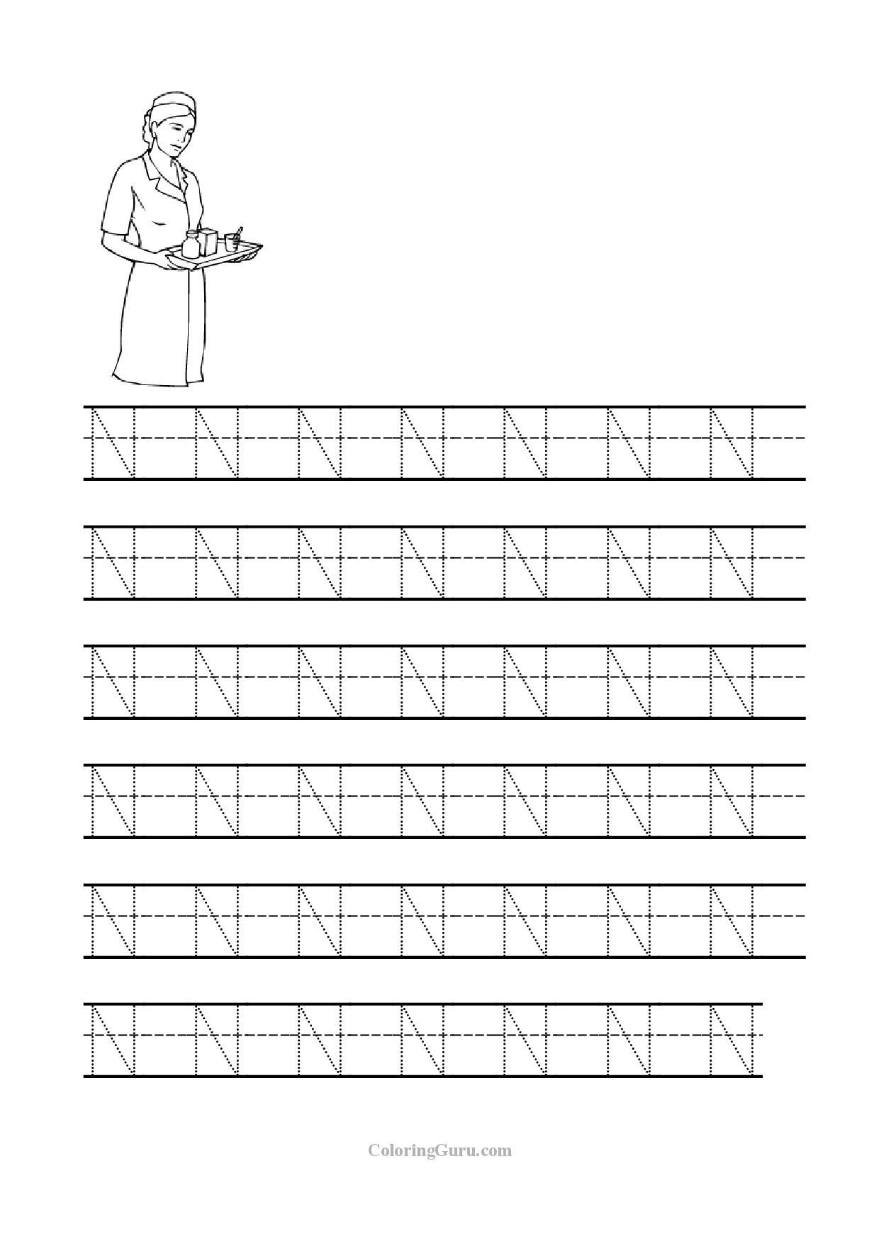 Free Printable Tracing Letter N Worksheets For Preschool pertaining to Letter Nn Worksheets For Preschool