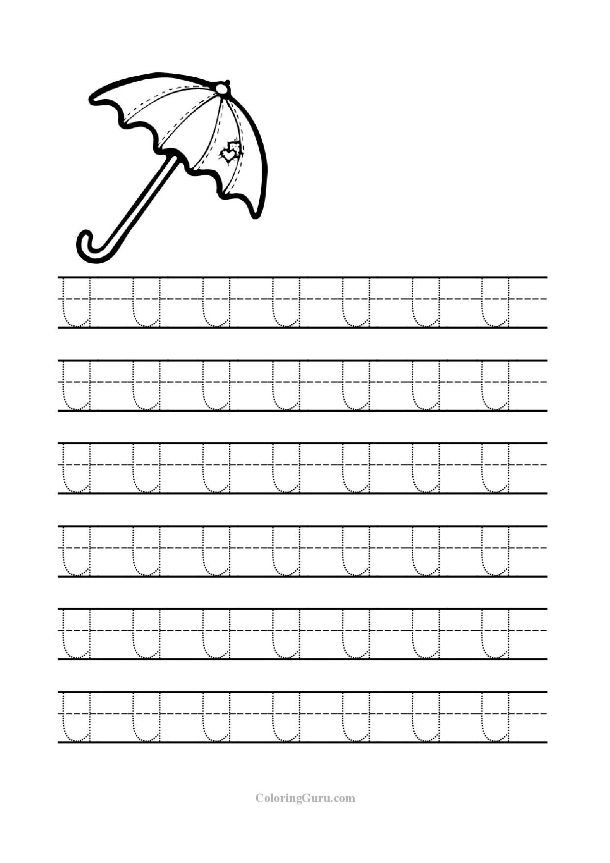 Free Printable Tracing Letter U Worksheets For Preschool with regard to Tracing Alphabet U