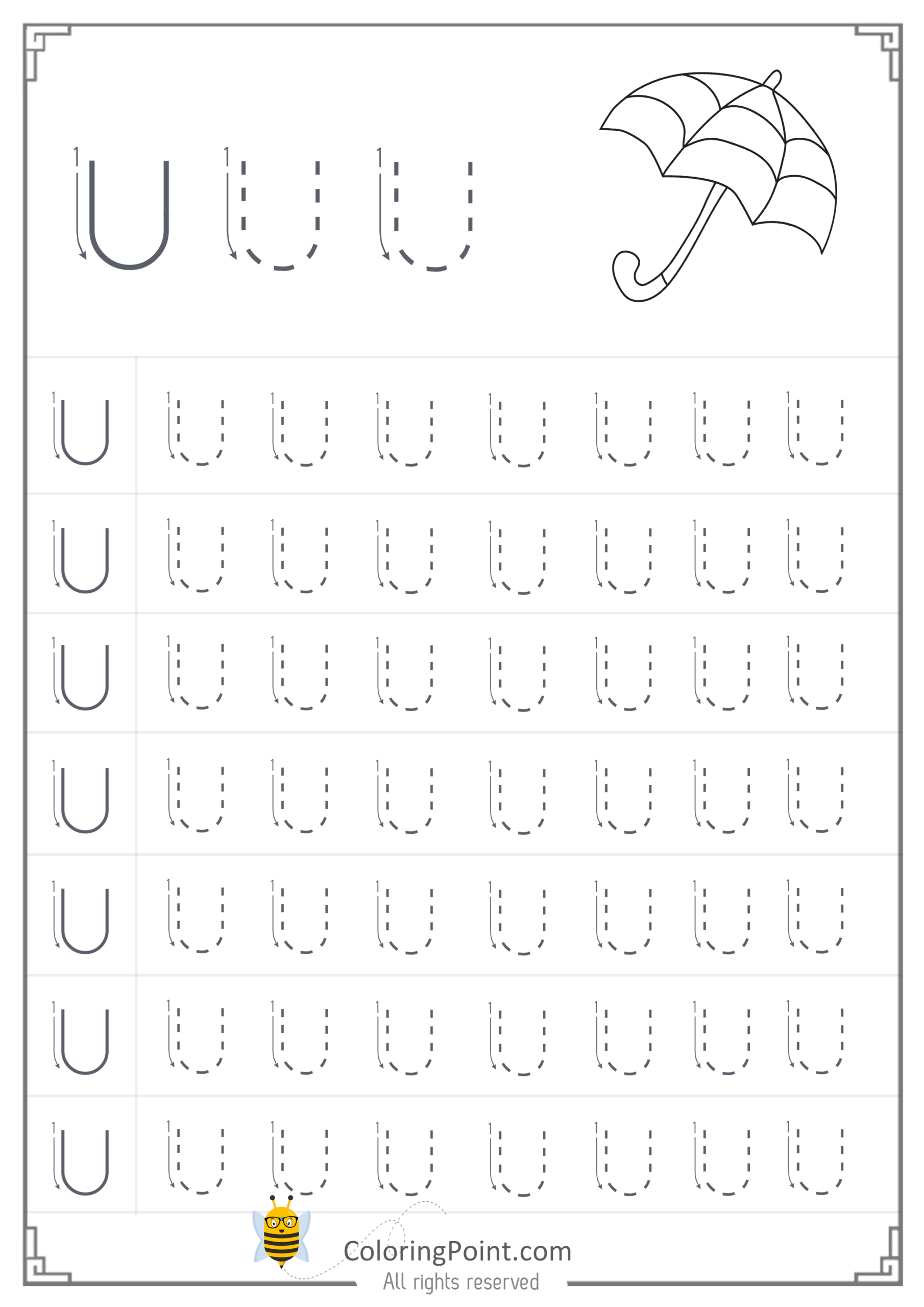 Free Printable Tracing Letter U Worksheets Preschool inside Letter U Tracing Worksheet Free