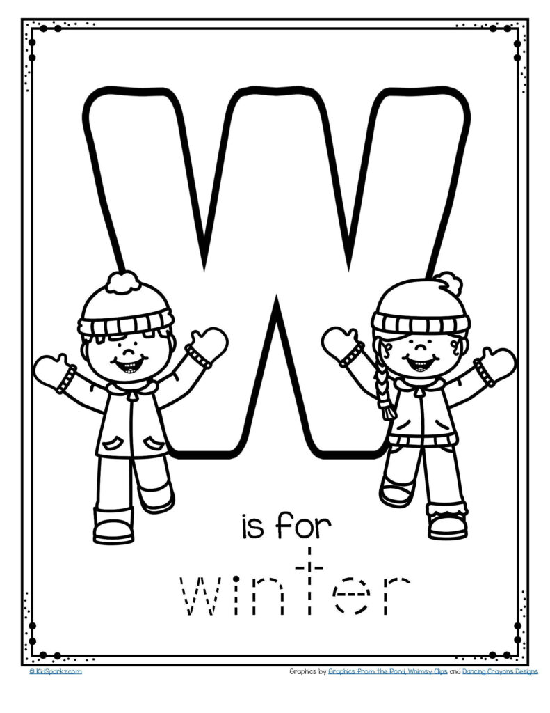 Free W Is For Winter Trace And Color Printable With Letter W Worksheets For Toddlers