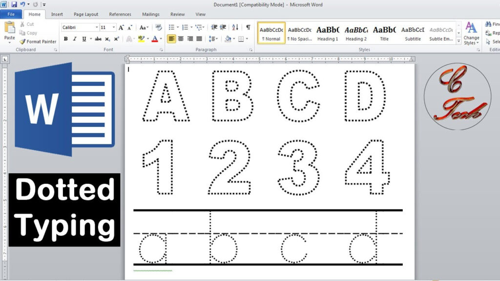 How To Make Dotted Typing Design In Microsoft Word With Alphabet Tracing Font