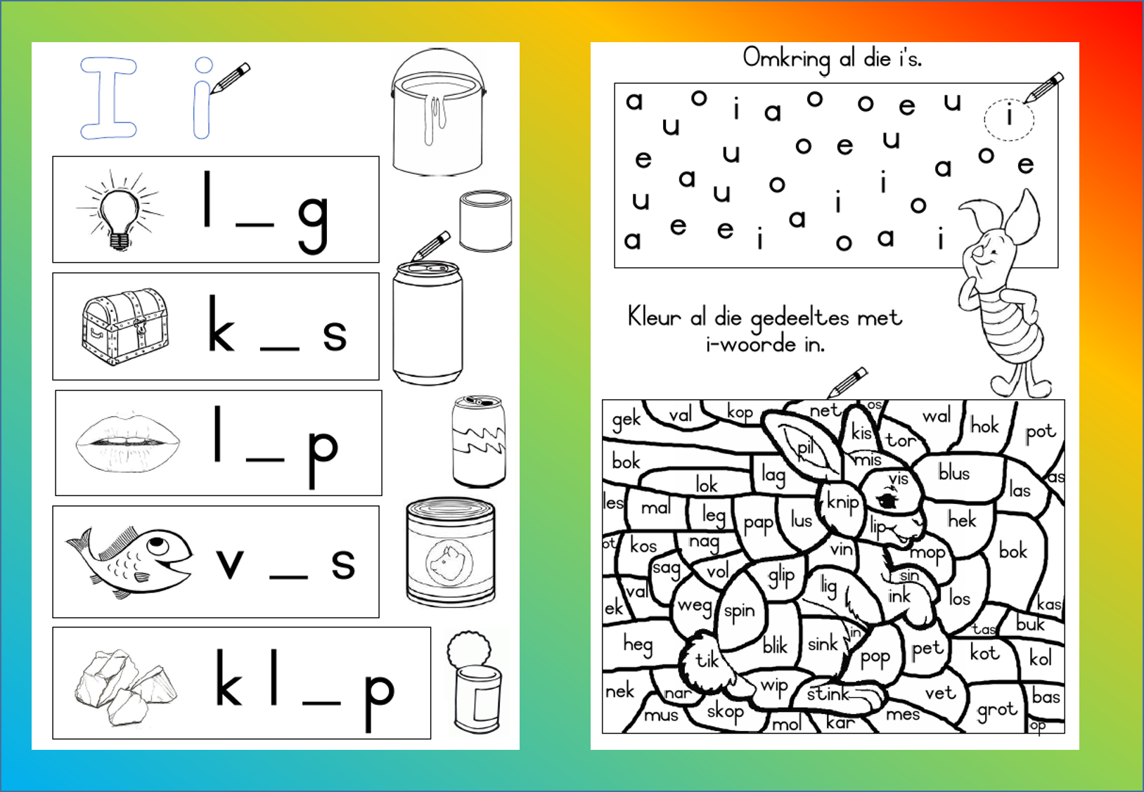 I - Woorde Werkkaart, Grondslagfase. Aflaaibare, Volledige with regard to Grade R Alphabet Worksheets South Africa