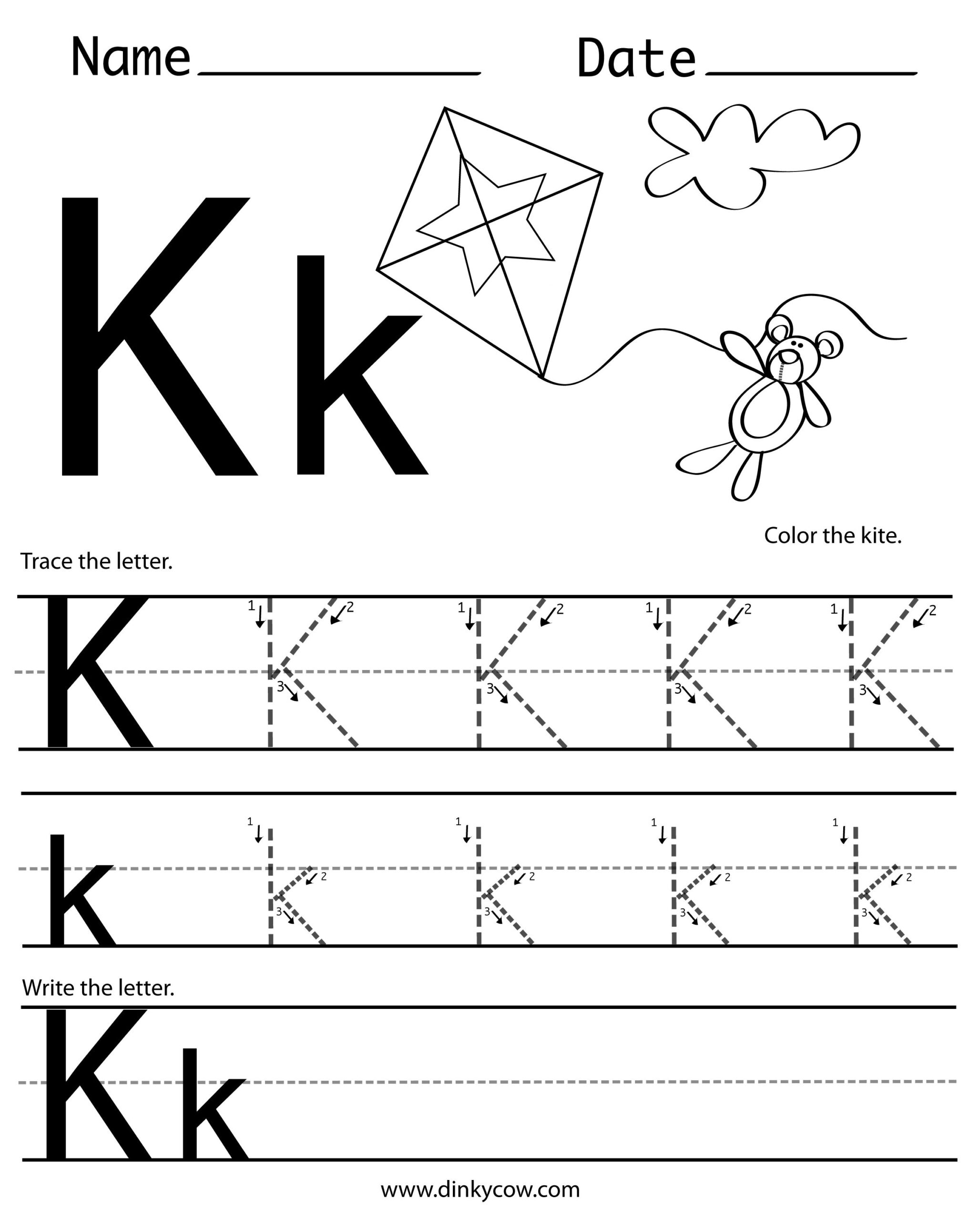 K-Free-Handwriting-Worksheet-Print 2,400×2,988 Pixels intended for Letter Tracing K