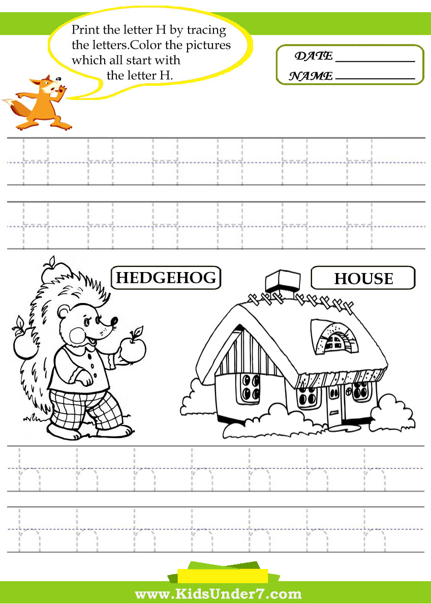 Kids Under 7: Alphabet Worksheets.trace And Print Letter H throughout Letter Tracing H