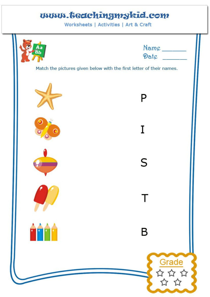 Kids Worksheets – Match The Objects With First Letter Of Inside Letter Name Worksheets