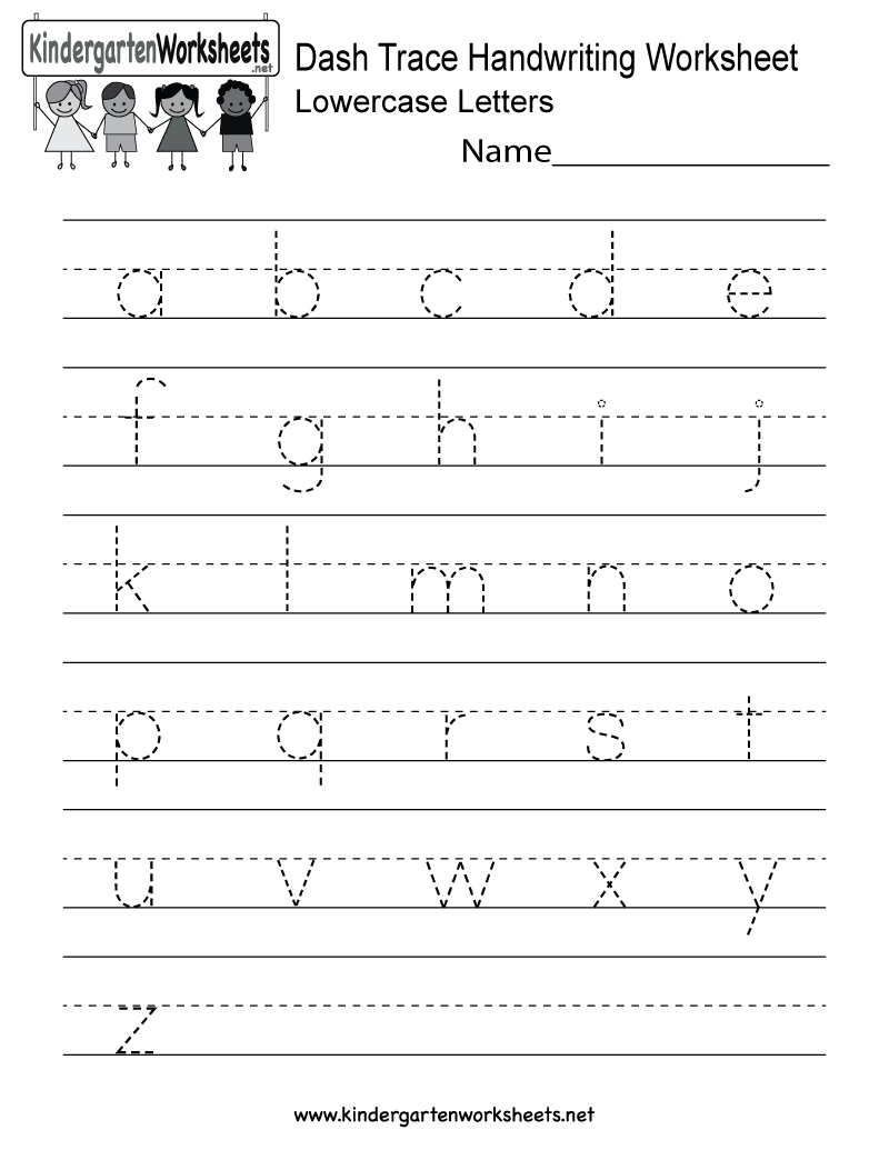 Kindergarten Dash Trace Handwriting Worksheet Printable regarding Tracing Name On Dotted Lines