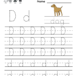 Kindergarten Letter D Writing Practice Worksheet Printable Pertaining To Alphabet D Tracing Sheet