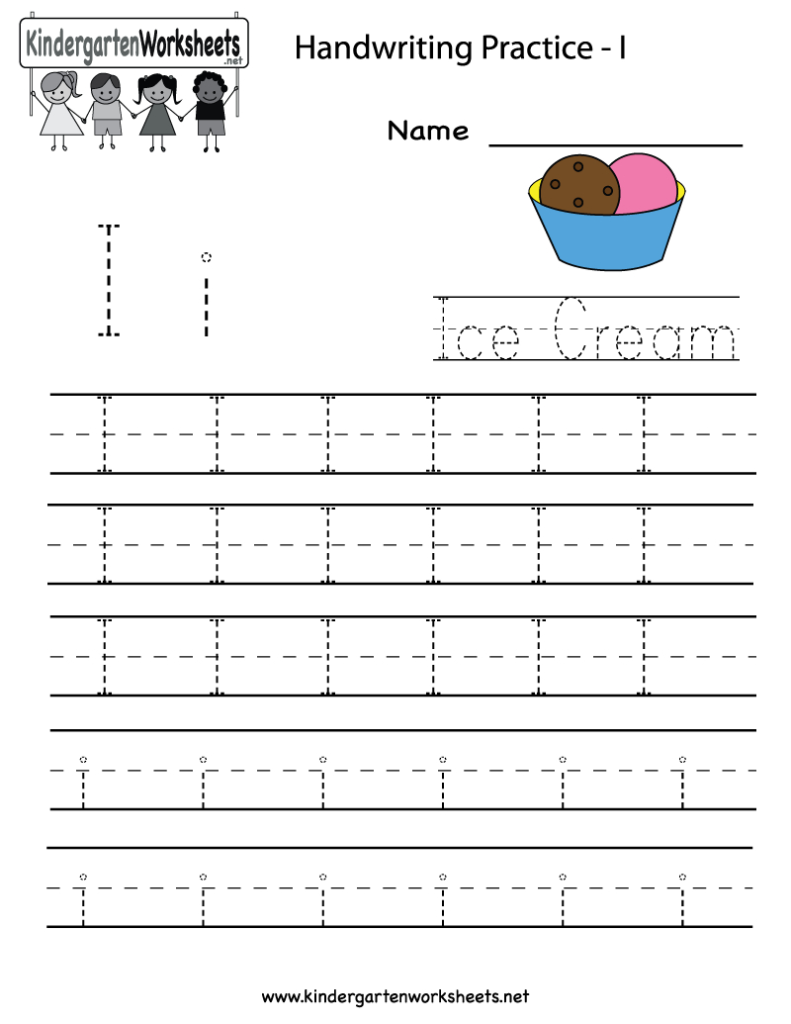 Kindergarten Letter I Writing Practice Worksheet Printable Inside I Letter Tracing Worksheet