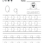 Kindergarten Letter Q Writing Practice Worksheet Printable Regarding Letter G Worksheets For Kindergarten