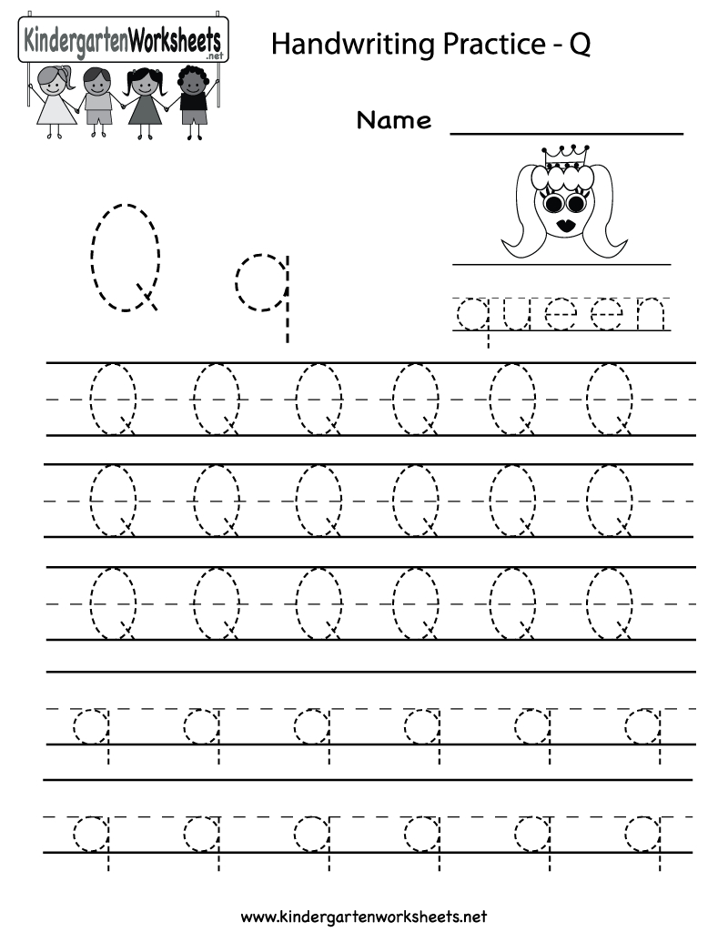 Kindergarten Letter Q Writing Practice Worksheet Printable regarding Letter G Worksheets For Kindergarten