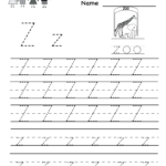 Kindergarten Letter Z Writing Practice Worksheet Printable Inside Letter Z Tracing Page