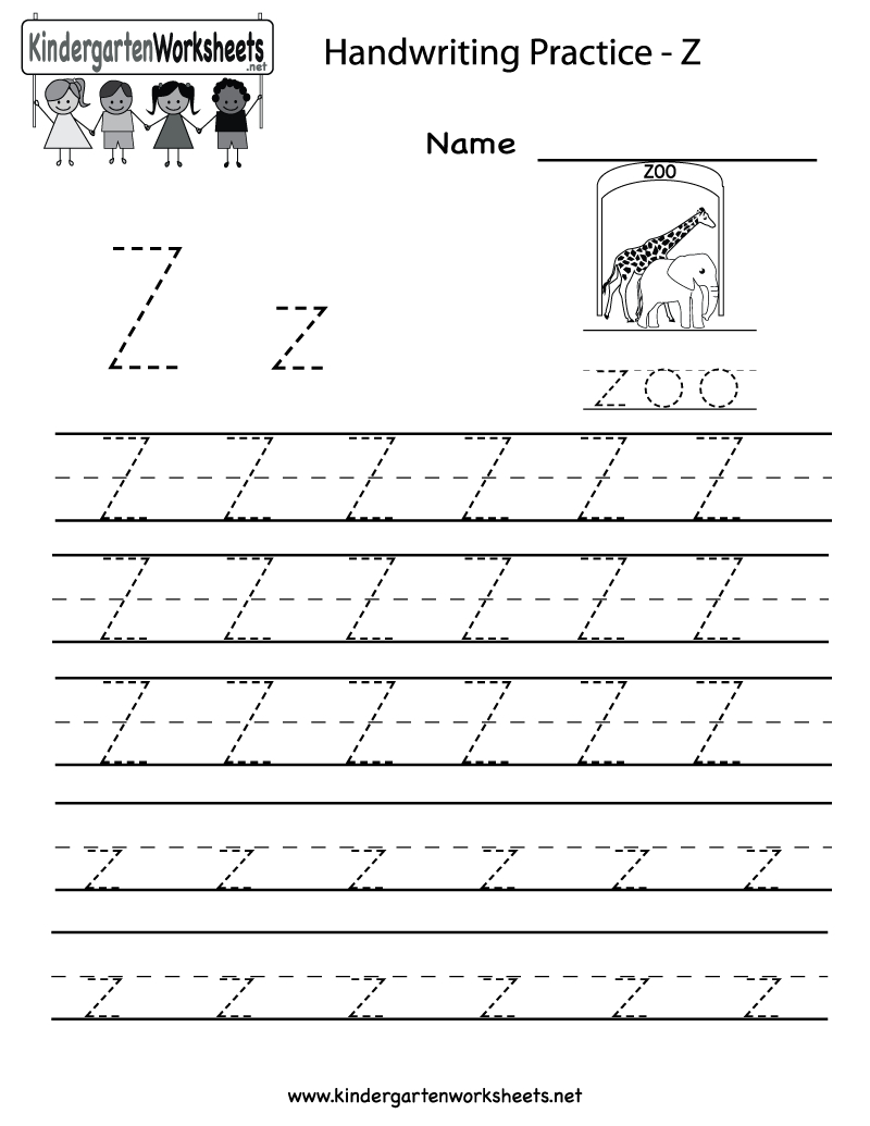 Kindergarten Letter Z Writing Practice Worksheet Printable within A To Z Name Tracing Worksheets