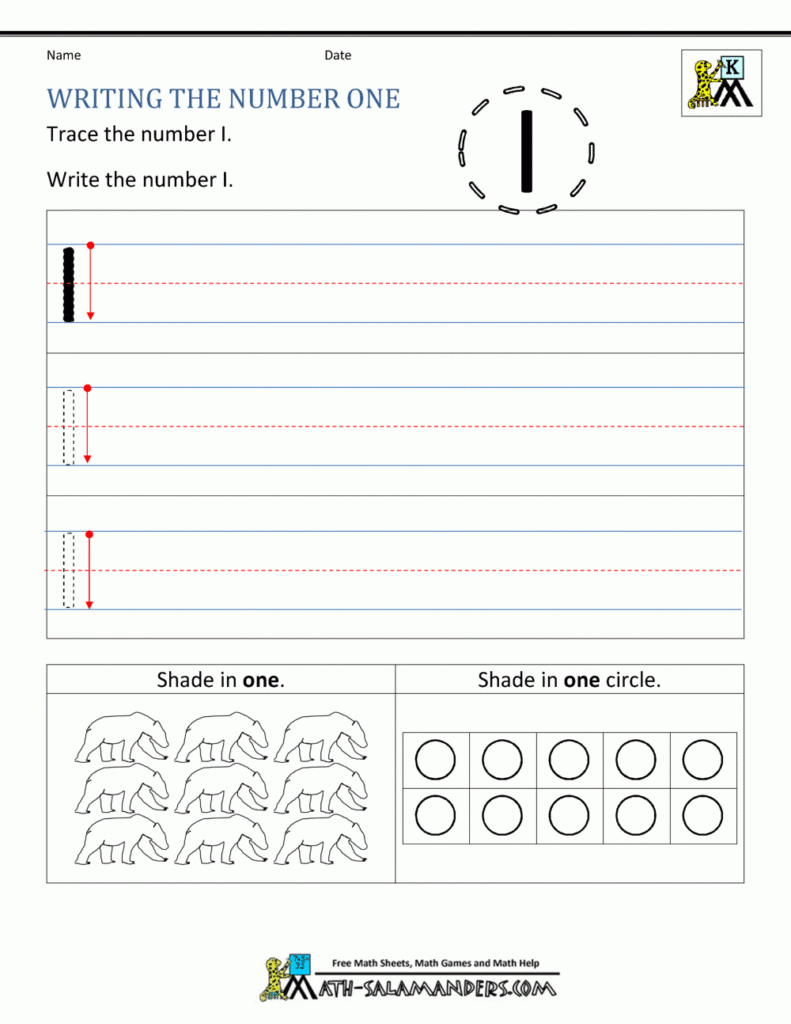 Kindergarten Printable Worksheets   Writing Numbers To 10 Intended For Name Tracing Guide
