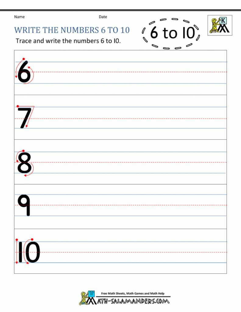 Kindergarten Printable Worksheets   Writing Numbers To 10 Regarding Name Tracing Guide